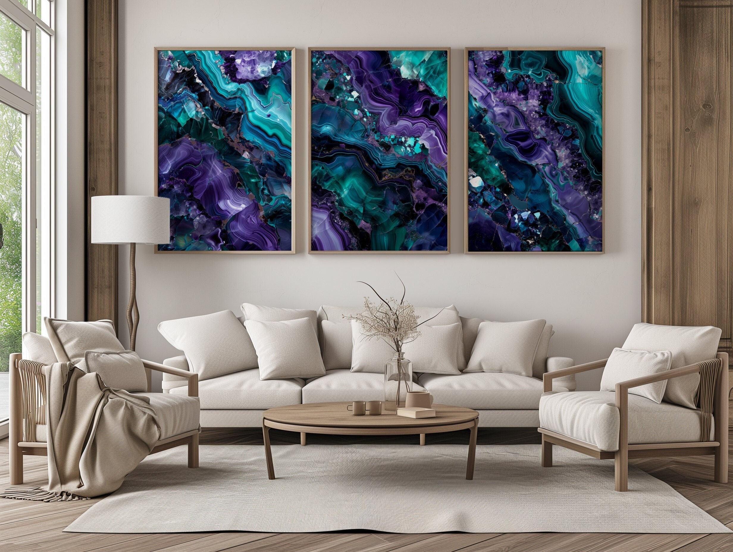 3er-Set | Abstraktes Edelstein Set | Digitaler Download | Lila Teal Geode Druckbare Kunst - Moderne Kunst - Geode Print