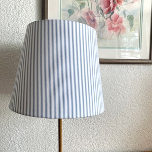 One Striped Light blue Tacking Lampshade-Washer Spider Fitting- 6&quot; diameter x 12&quot; bottom x 10height