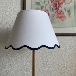One Scalloped white linen with a navy blue trim- washer spider fitting -7&quot;TD x 12&quot;Bd x 8&quot;H