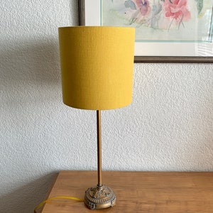 One mustard linen Drum Lampshade-Washer Spider Fitting-8&quot; diameter x 8&quot; height