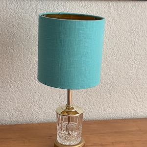 One aqua linen lampshade-Washer Spider Fitting- 7&quot; diameter x 7&quot; height