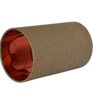 Produit personnalisé - un abat-jour tambour super naturel en toile de jute - abat-jour en toile de jute - doublure en cuivre miroir - 8 po. de diamètre x 13 po. de hauteur