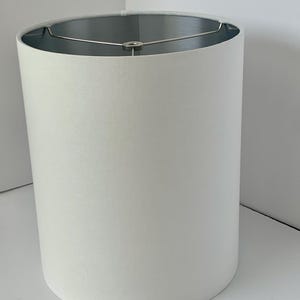 One white Drum Lampshade- silver Lining-Washer Spider Fitting-10&quot; diameter x 12&quot; height