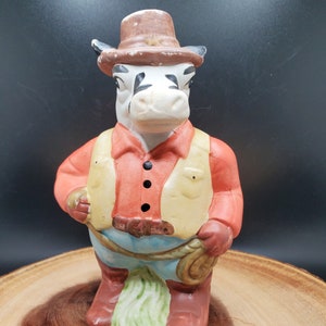 Vintage Ceramic Cowboy Cow Coin Bank – Farmhouse Collectible
