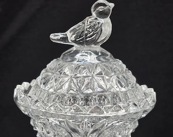 Vintage Hofbauer Byrdes Crystal Trinket Box: Bavarian Lead Crystal Bird Dish