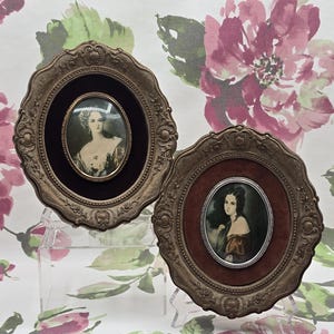 Vintage Cameo Creations Portrait Pair – Lady Dower & Lady Hamilton: Gold Frame Victorian Home Decor