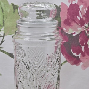Vintage 1982 Anchor Hocking Wheat Pattern Canister - Planters Mr. Peanut Glass Jar with Lid - Kitchen Storage & Advertising Collectible