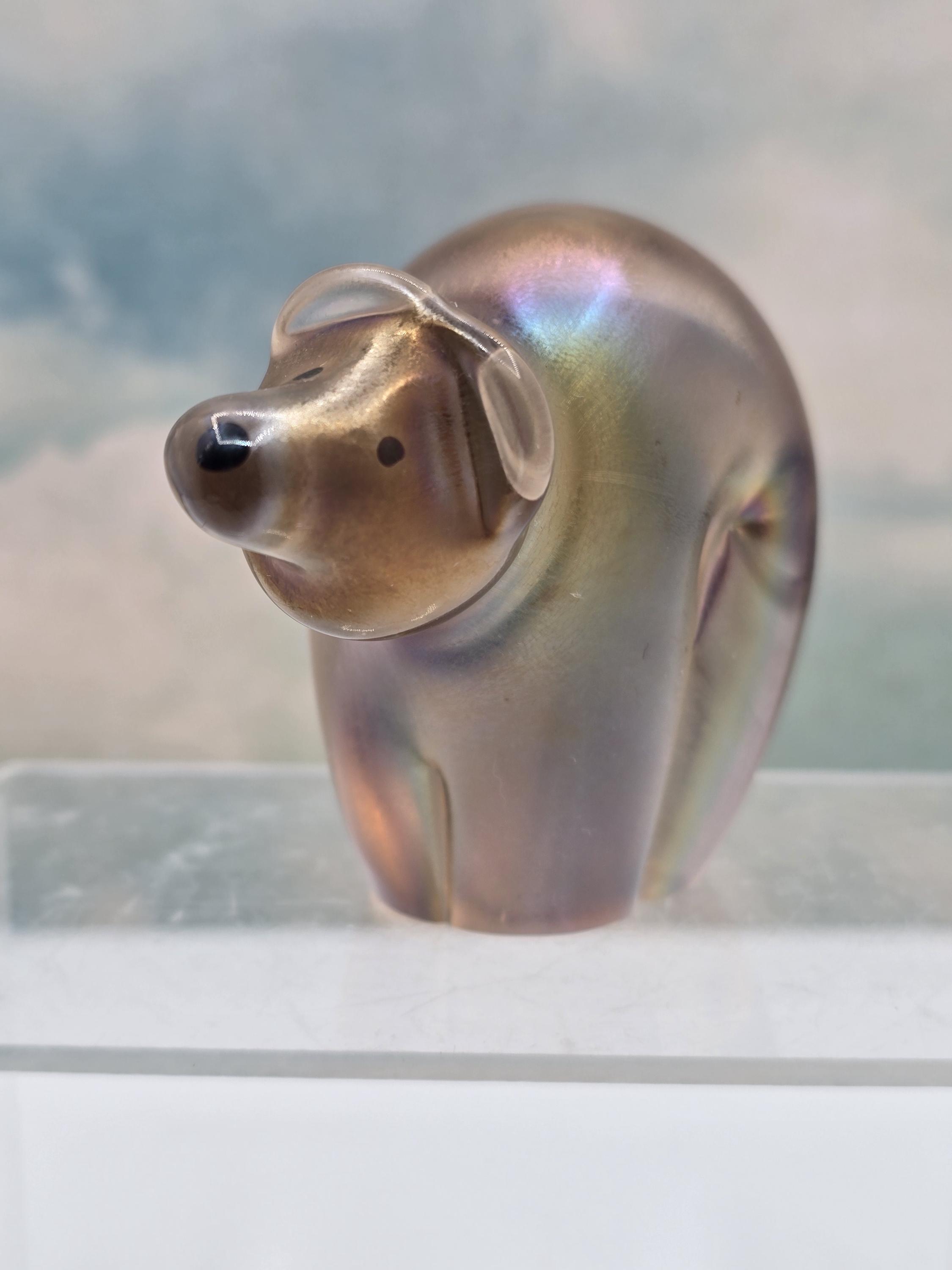 Vintage Orient & Flume Iridescent Bear Paperweight – Signed Art