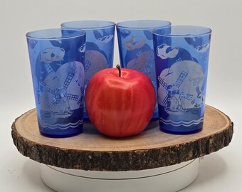Vintage Hazel Atlas Cobalt Blue Windmill Juice Glasses - 1930s Set