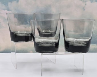 Vintage Mid-Century Smoked Gray Lowball Glasses - Set of 4