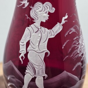 Vintage Fenton Mary Gregory Vase: Ruby Red Cranberry Glass With Gold ...