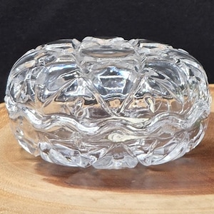 Joyero vintage de cristal transparente con 24 % de plomo, con tapa.