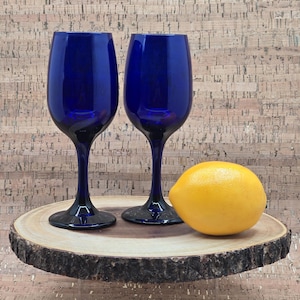 Vintage Libbey Cobalt Blue Wine Glasses: MCM Barware Set of 2
