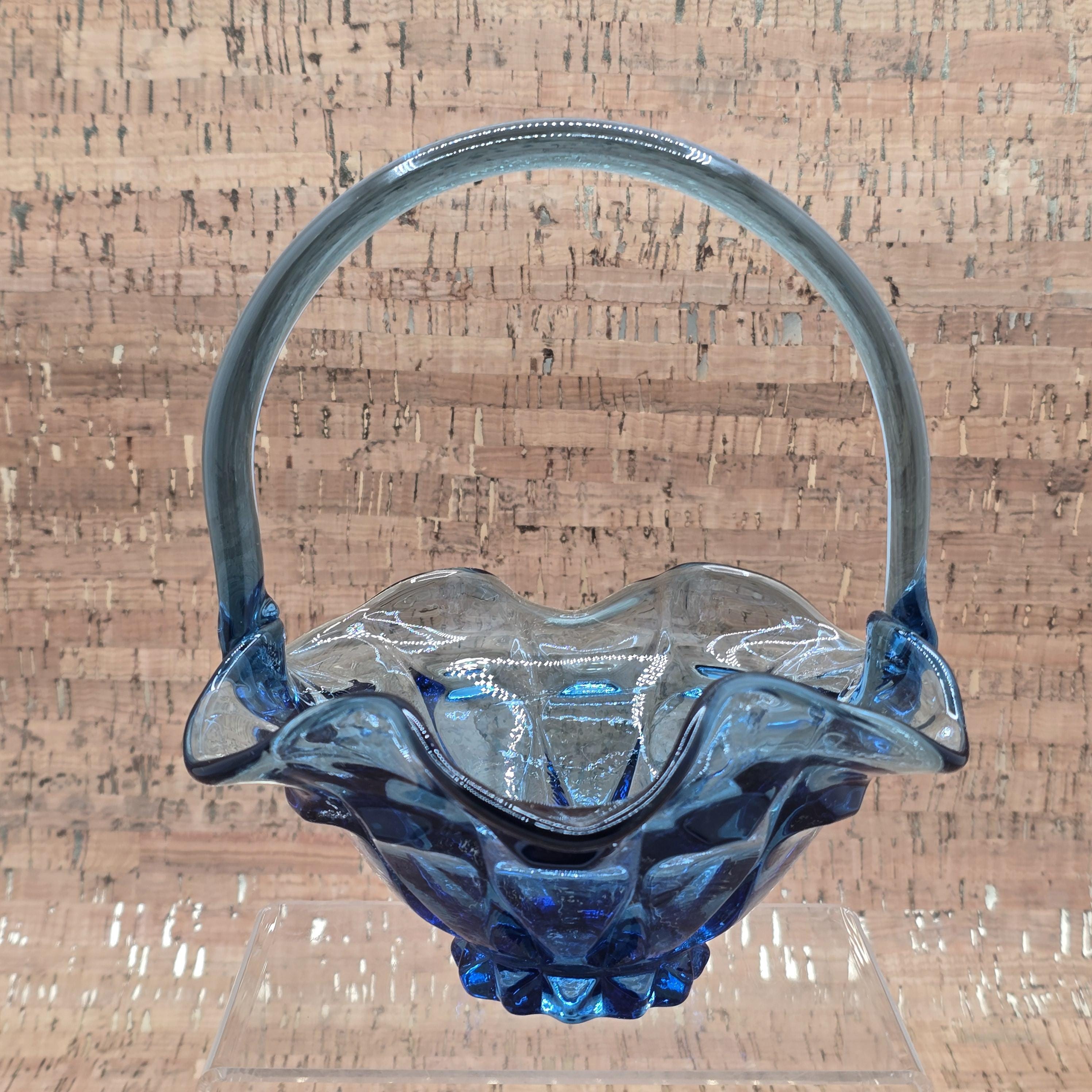 Vintage Fenton Valencia Twilight Blue Basket: UV Reactive