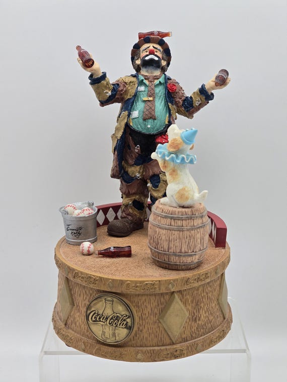 Vintage Coca-cola Emmett Kelly Clown Musical Figurine - 1994