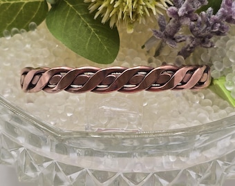 Vintage Copper Braided Cuff Bracelet: Hand Forged by Wheeler Manufacturing Co. Hallmarked Womo, USA