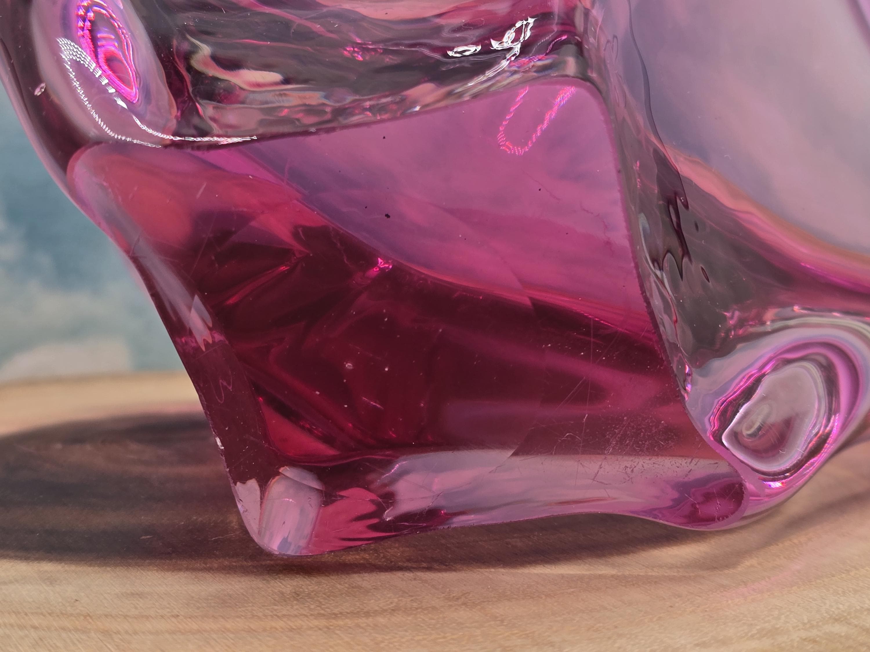 Vintage Murano Italian Pink Art Glass Bowl – Sommerso Base, Winged