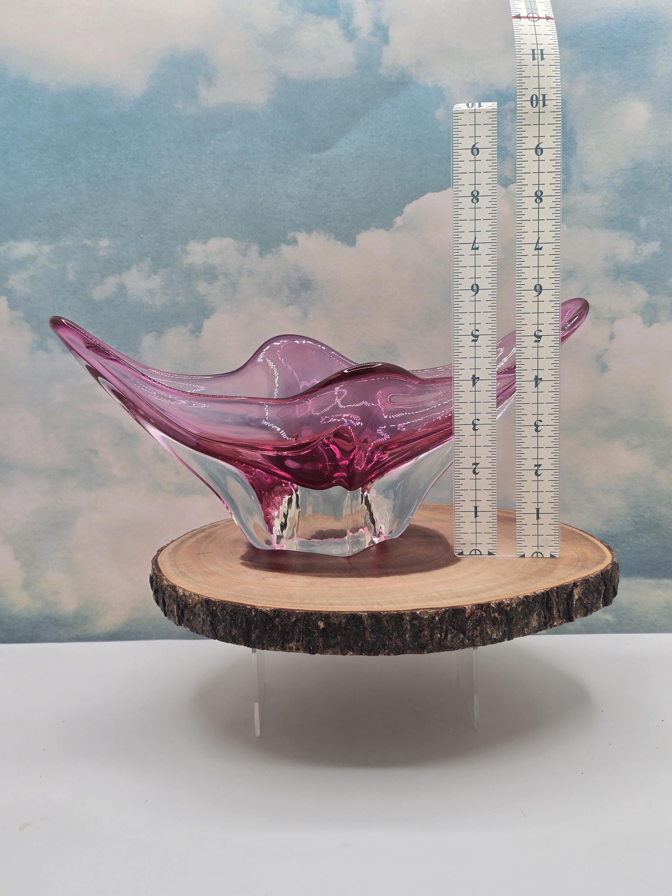 Vintage Murano Italian Pink Art Glass Bowl – Sommerso Base, Winged