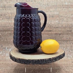 Vintage Anchor Hocking Ruby Red Bubble Glass Pitcher: 64oz MCM Art Glass