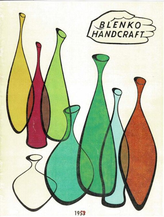 Vintage Blenko Sea Green Ruffle Glass Bowl: 1953 Mid-century Art