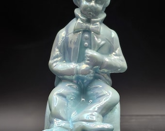 Statuetta vintage Mosser Glass Poko Clown: vetro iridescente blu carnevalesco
