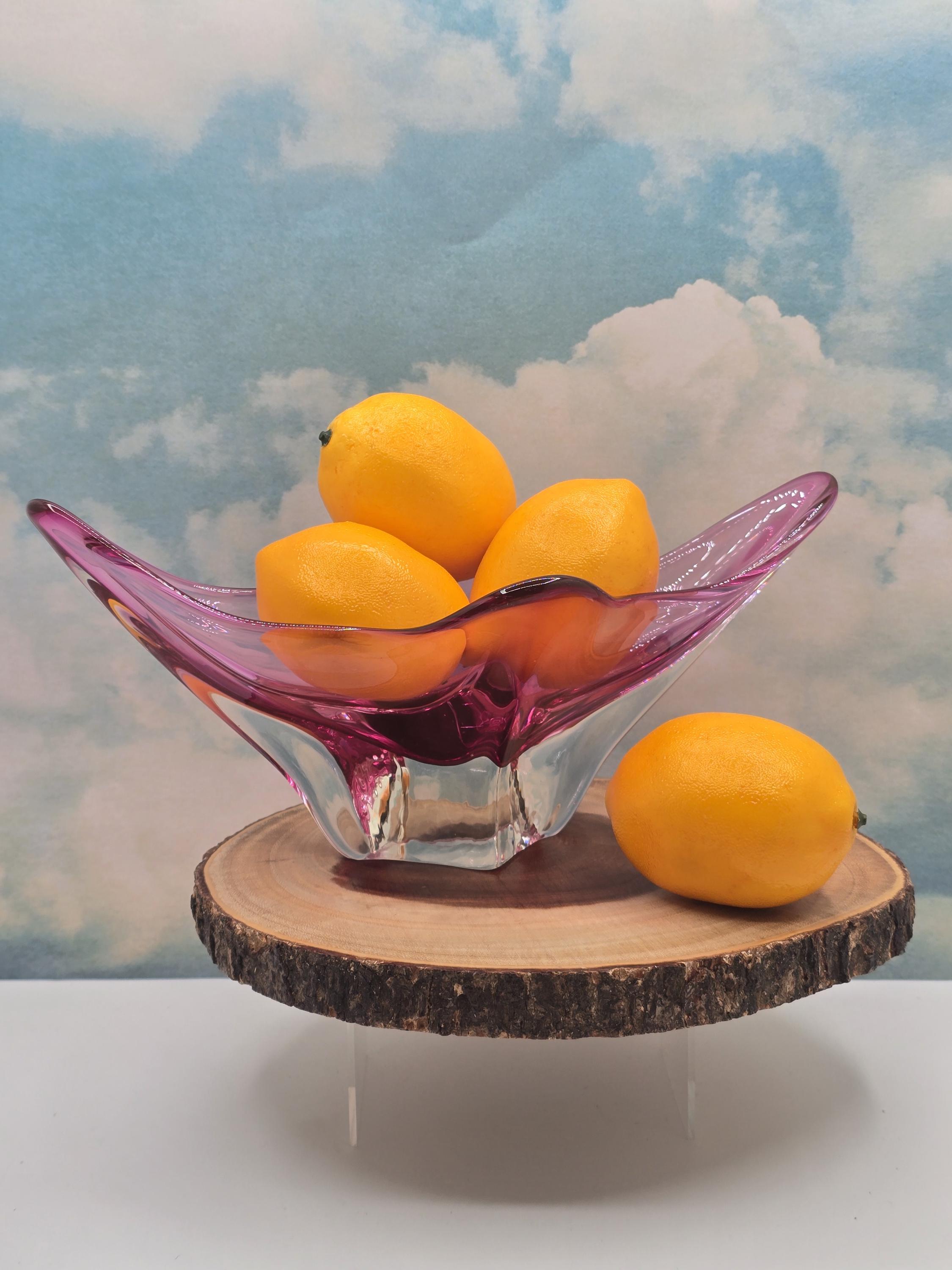 Vintage Murano Italian Pink Art Glass Bowl – Sommerso Base, Winged