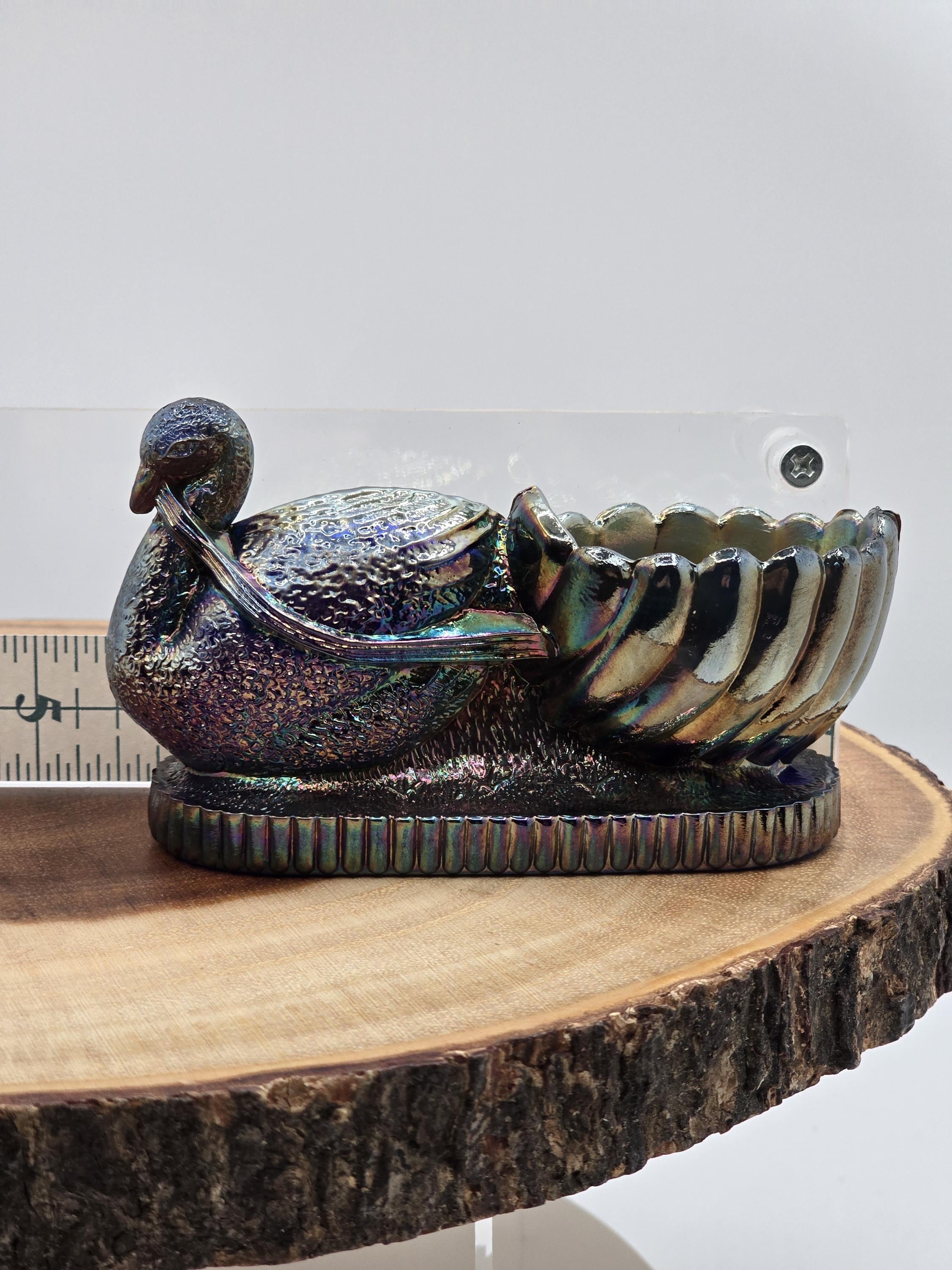 Vintage St. Clair Carnival Glass Swan: Blue Amethyst Trinket Dish