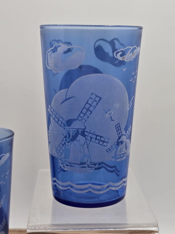 Vintage Hazel Atlas Cobalt Blue Windmill Juice Glasses - 1930s Set