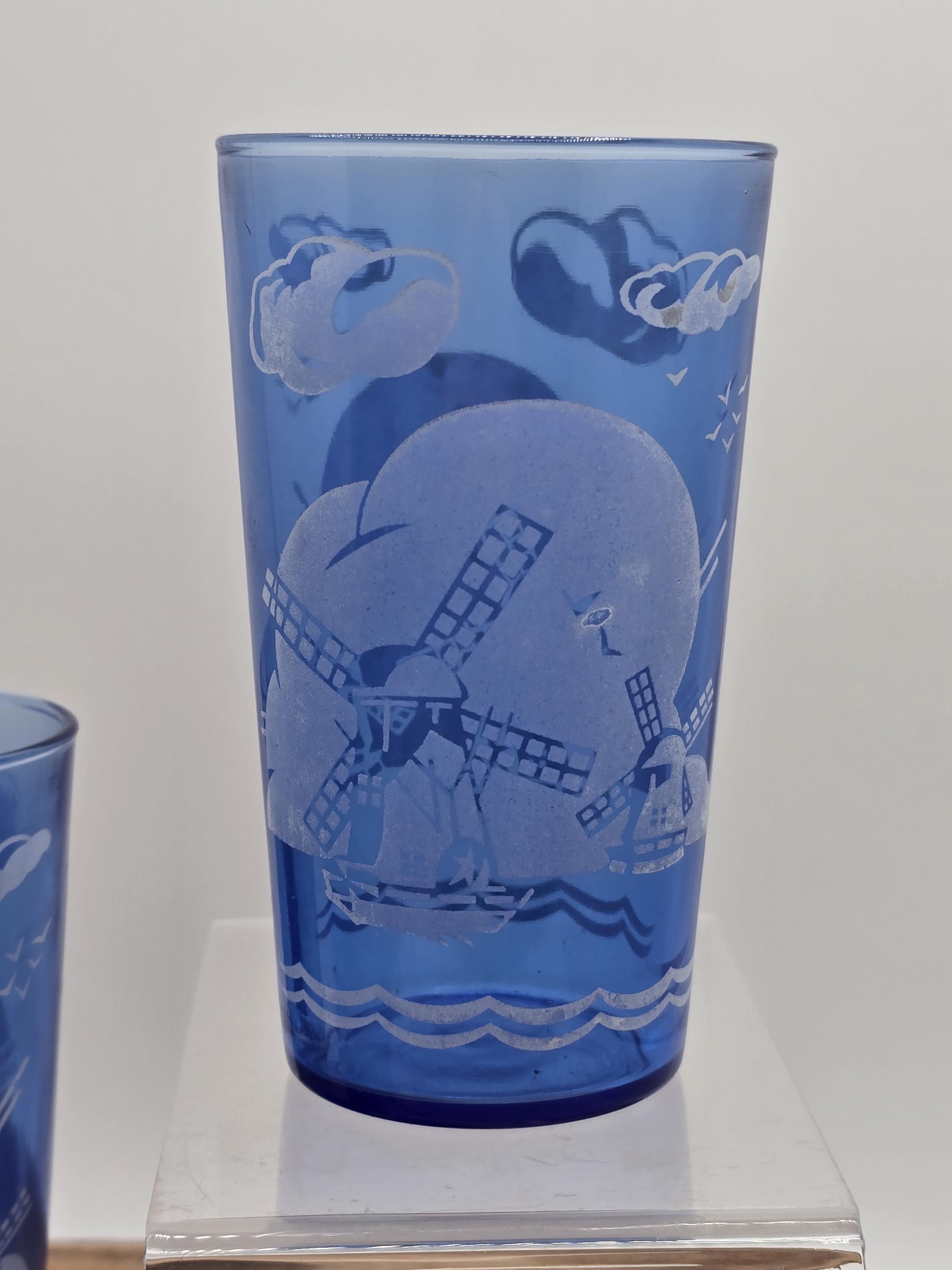 Vintage Hazel Atlas Cobalt Blue Windmill Juice Glasses - 1930s Set