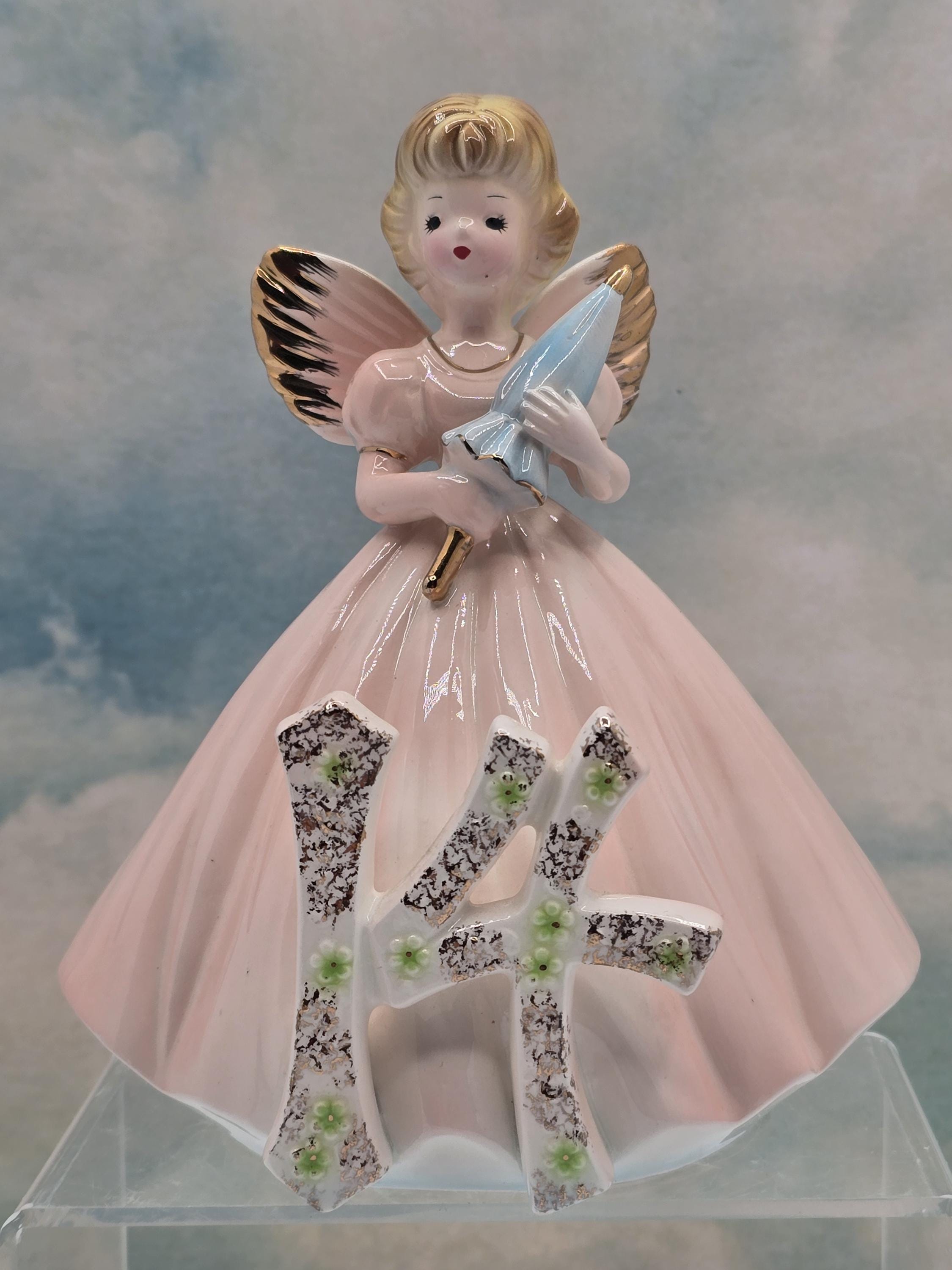 Vintage Josef Originals Birthday Angel Figurine: 14, Peach Dress