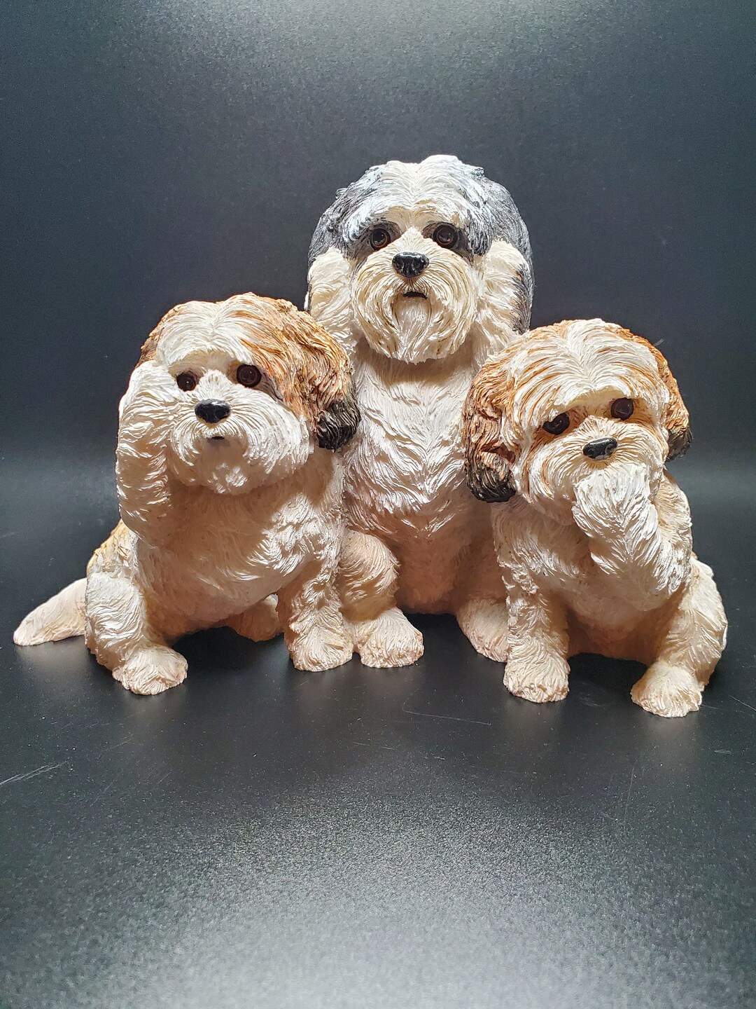 Vintage Danbury Mint Shih Tzu Figurine Set bark No Evil Shih Tzu Toy Dog Trio Figurine