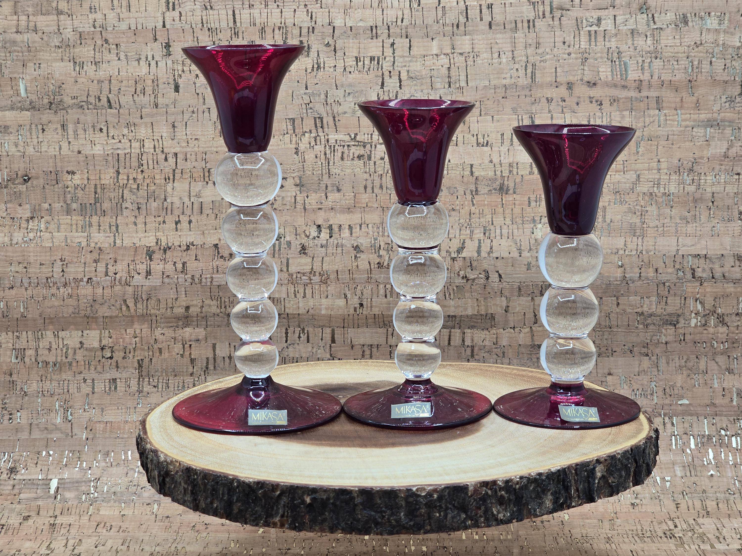 【美品】mikasa germanyクリスタル キャンドルスタンド レア Vintage Mikasa Cranberry Glass Candle Holder Set: Ruby Red & Clear