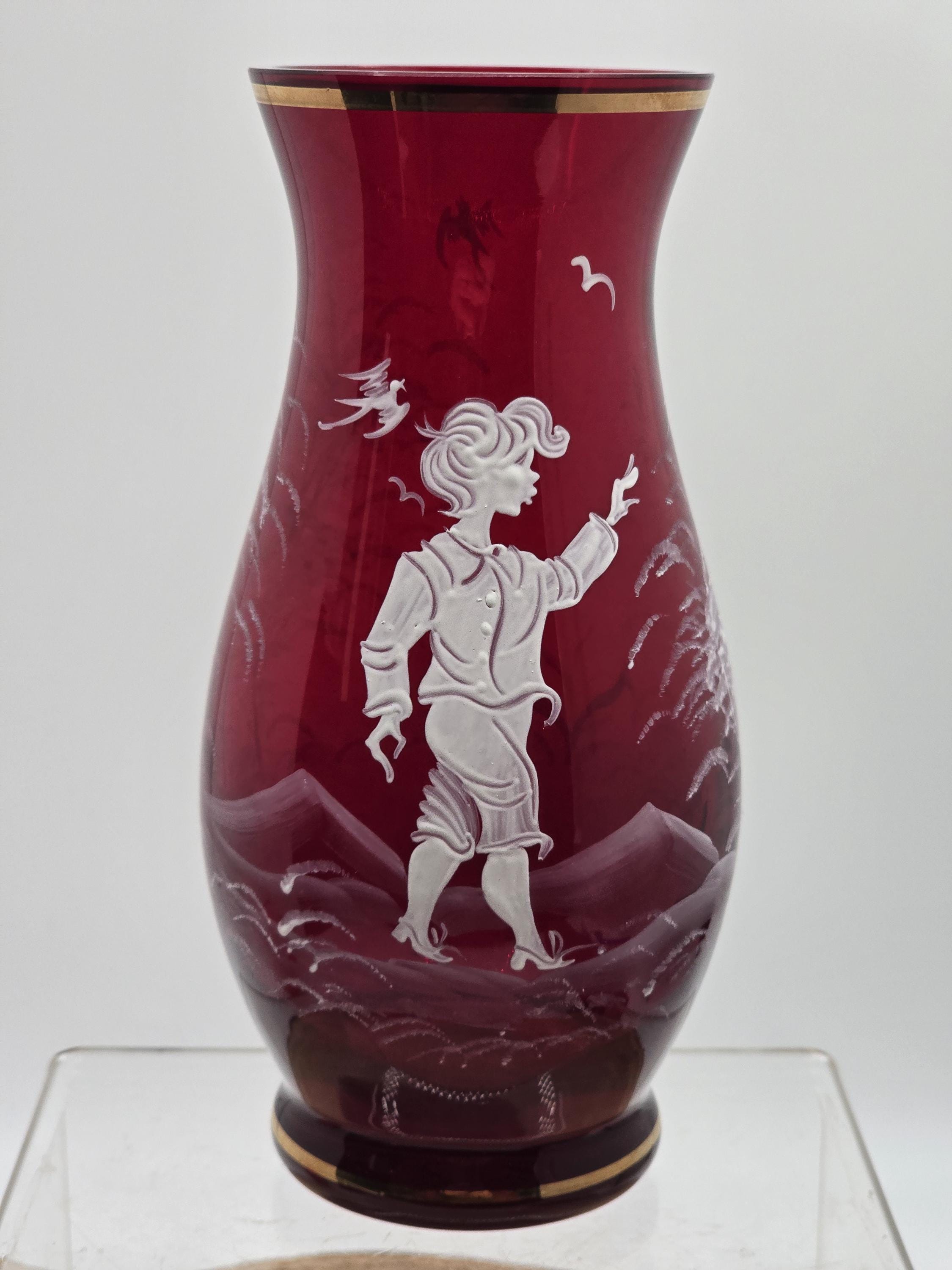 ヴィンテージ メアリー グレゴリー フェントン クランベリーガラス 花瓶 ヴィンテージ フェントン メアリー グレゴリー 花瓶：ルビーレッド