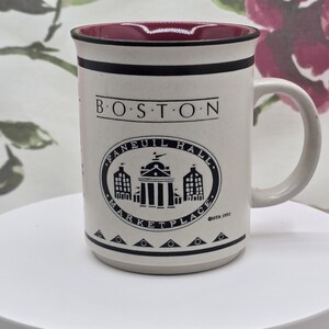 Vintage Mug - Boston Souvenir Mug Faneuil Hall Marketplace Ceramic Coffee Cup | Relief Print | Historic Massachusetts Travel Gift