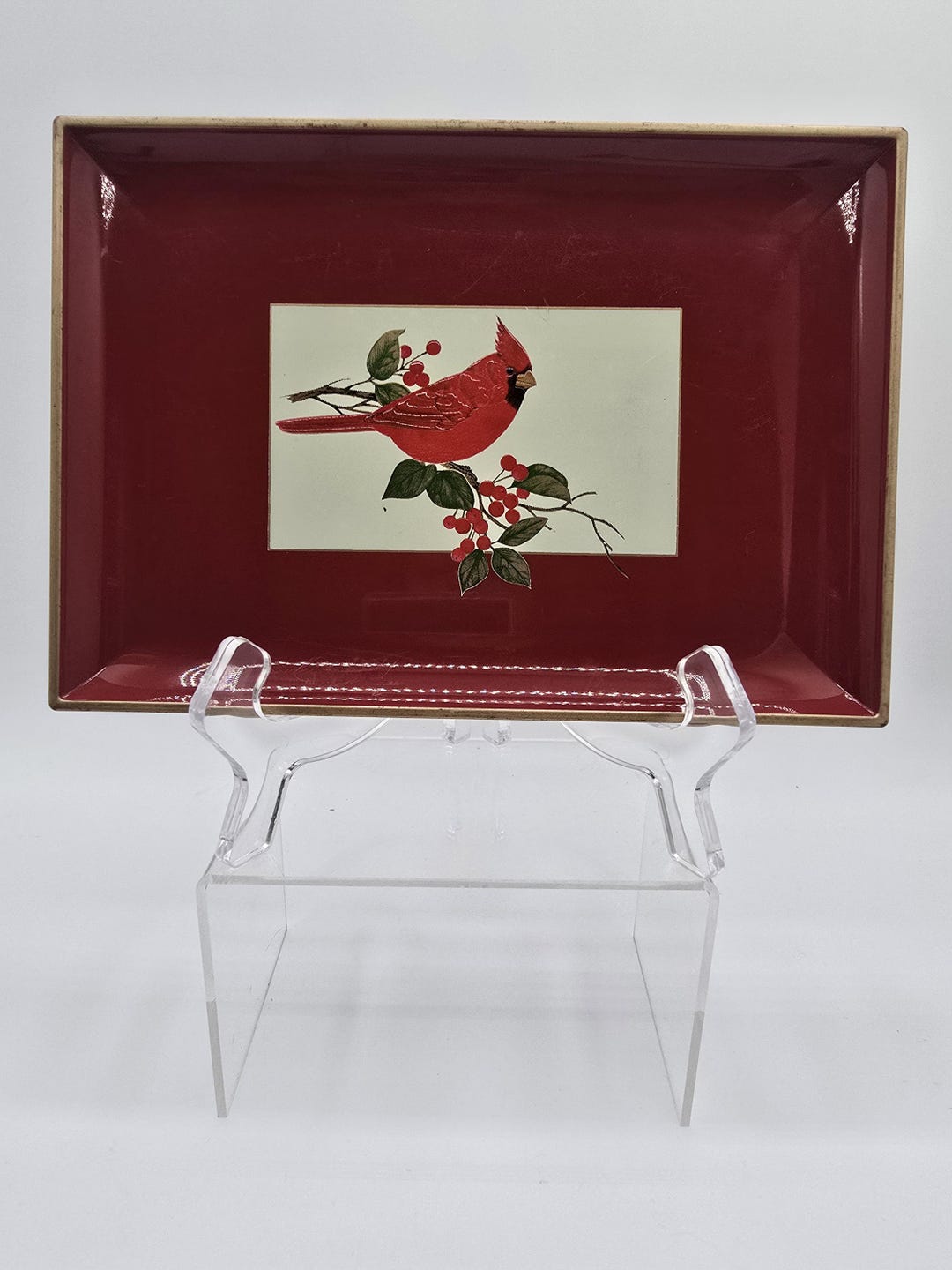 Vintage Christmas Otagiri Japan Lacquer Tray – Red Cardinal and