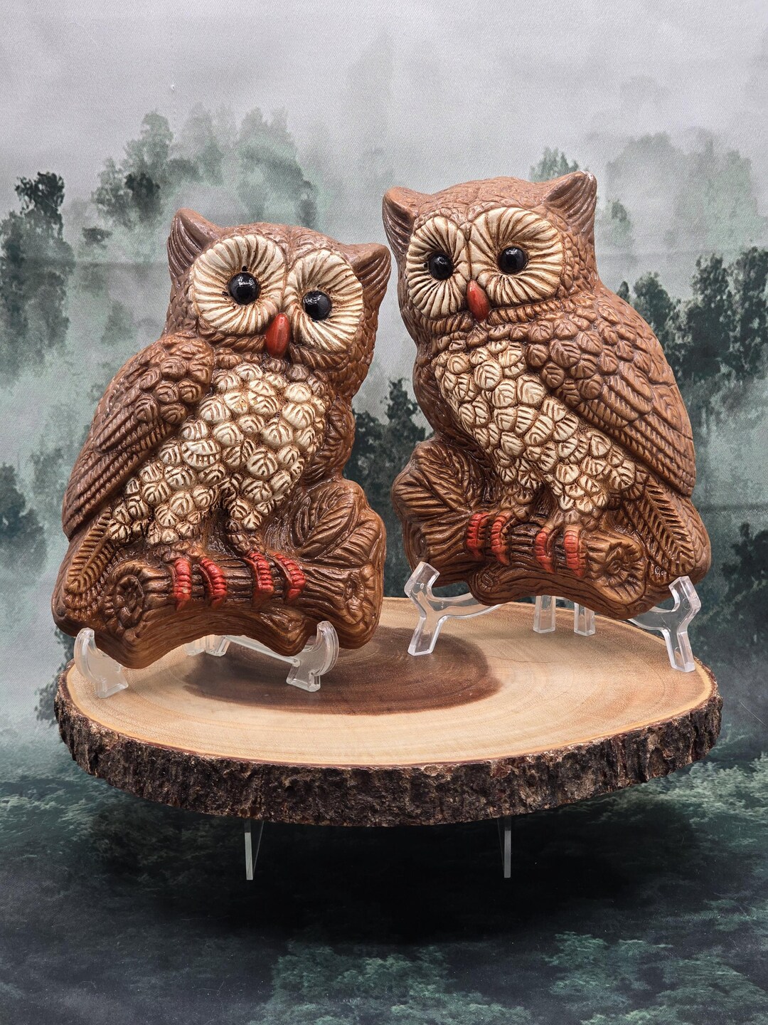 Vintage Homco Owl Wall Art Pair – Pressed Foam & Resin 70's Wall