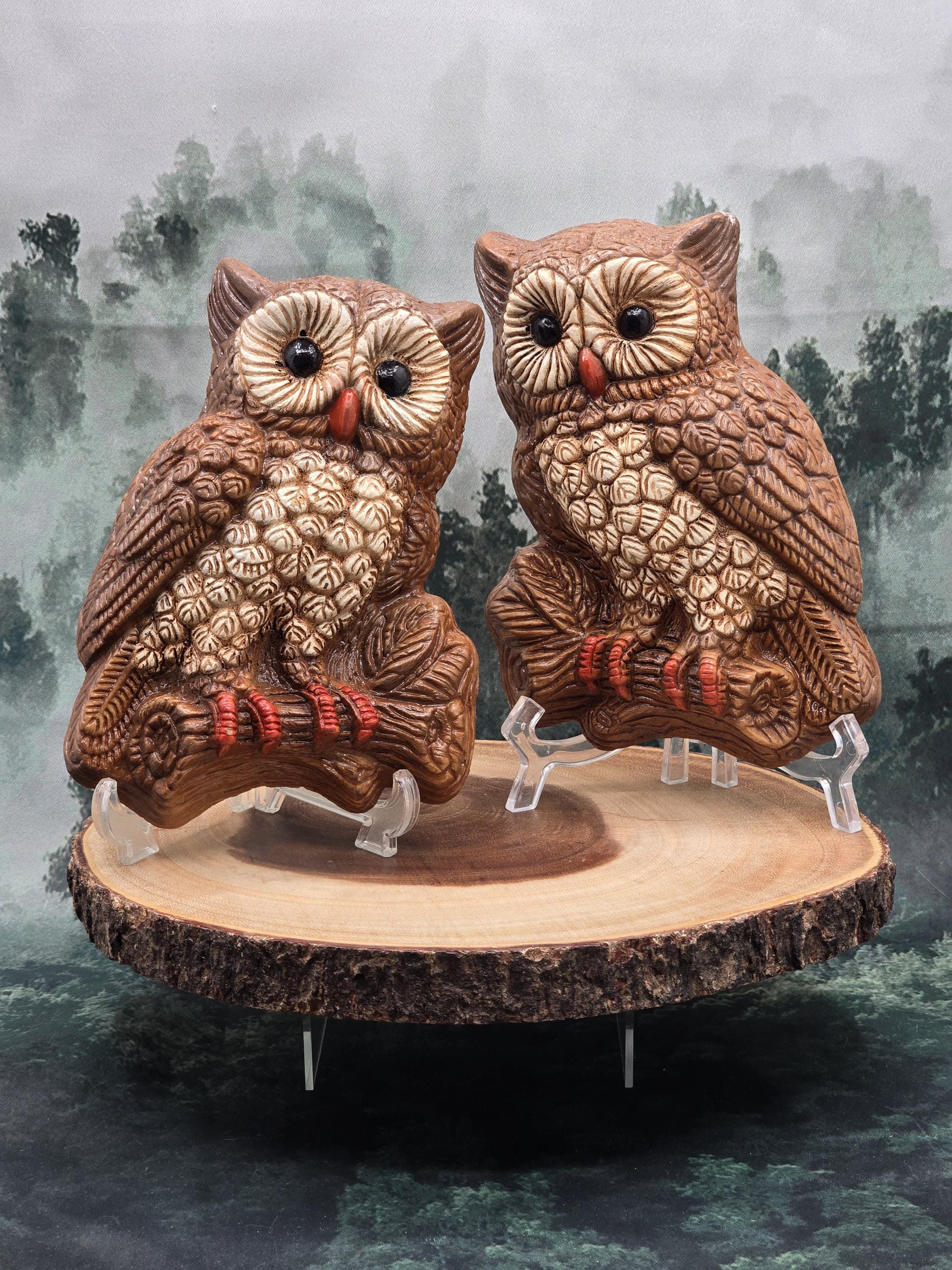 Vintage Homco Owl Wall Art Pair – Pressed Foam & Resin 70's Wall