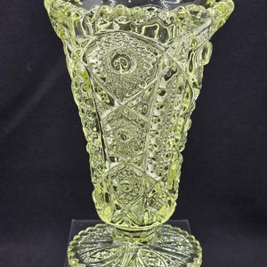 Vintage Imperial Glass Vase: Hobstar Canary Yellow-Green MCM Decor