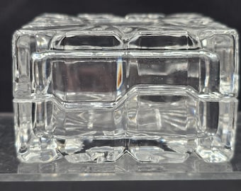 Vintage Oneida 24% Lead Crystal Trinket Box with Lid – 3" Square Floral Box – Made in Germany – Vanity Jewelry Holder – Crystal Keepsake Box