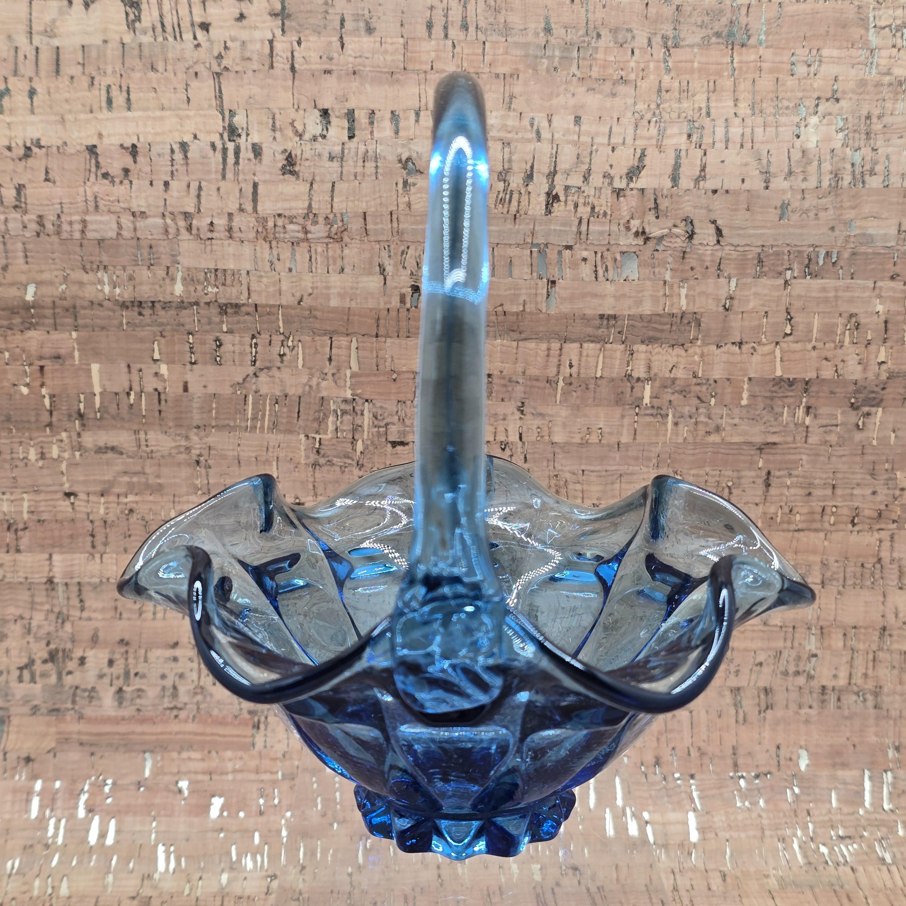 Vintage Fenton Valencia Twilight Blue Basket: UV Reactive
