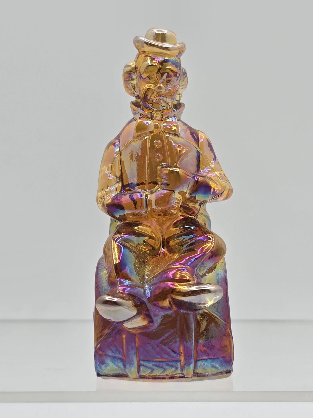 Vintage Mosser Glass Clown Figurine: Amber Carnival Glass 