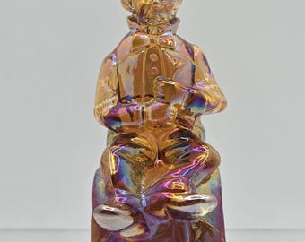 Vintage Mosser Glass Clown Figurine: Amber Carnival Glass 