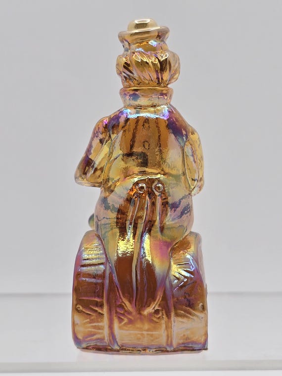 Vintage Mosser Glass Clown Figurine: Amber Carnival Glass 