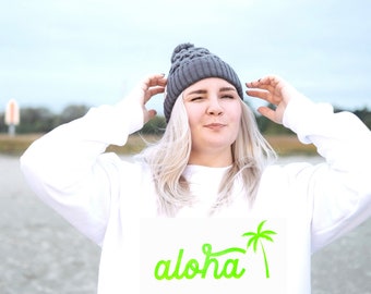 Sweatshirt Sweater ALOHA, weiß, neon, grün, S-XXL