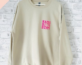 Sweatshirt Trui HAPPY Smiley, beige, neonroze, S-XXL