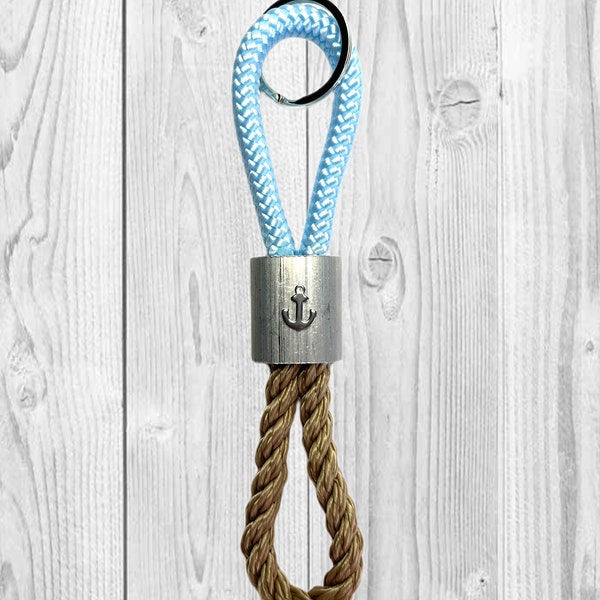 Schlüsselanhänger maritim, Anker, Tau, Schlüsselband, hellblau
