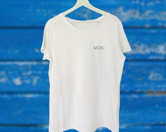 T-shirt MOIN, white, with rhinestones, maritime, choice of color rhinestones + choice of size