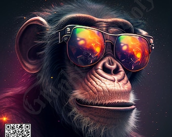 印刷可能なカラフルな猿のアート | チンパンジーアート