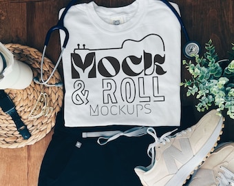 White Comfort Colors Mockup | Nurse Stethoscope Scrubs Mockup White Comfort Colors Folded Mockup | Folded Flat Lay Mockup | Aesthetic Mockup