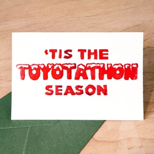 Tis the Toyotathon // Impresión en bloque de linograbado hecha a mano Tarjetas de felicitación